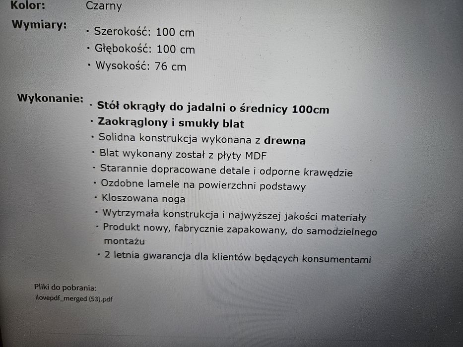 Stół czarny okrągły