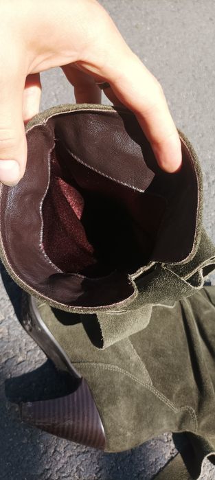 Butelkowa zieleń Zamszowe kowbojki botki kozaki rozmiar 37