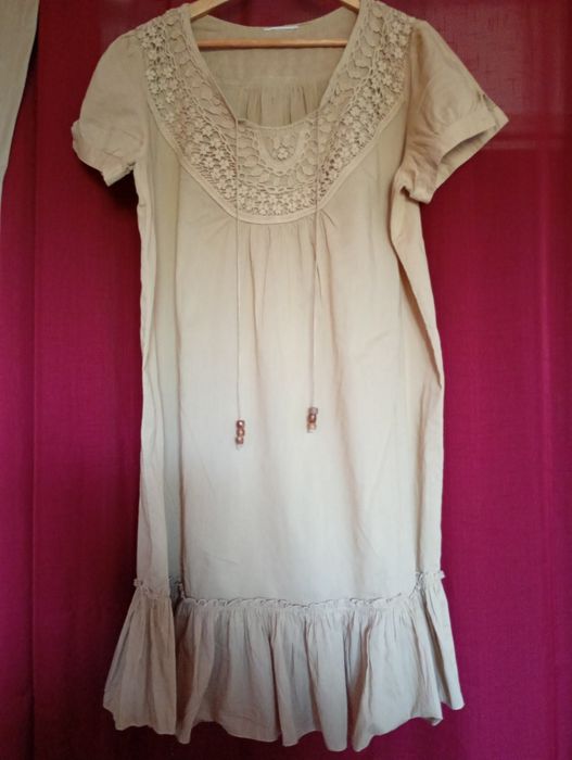 Sukienka letnia, przewiewna beżowa,Boho, urlop,upał, wakacje