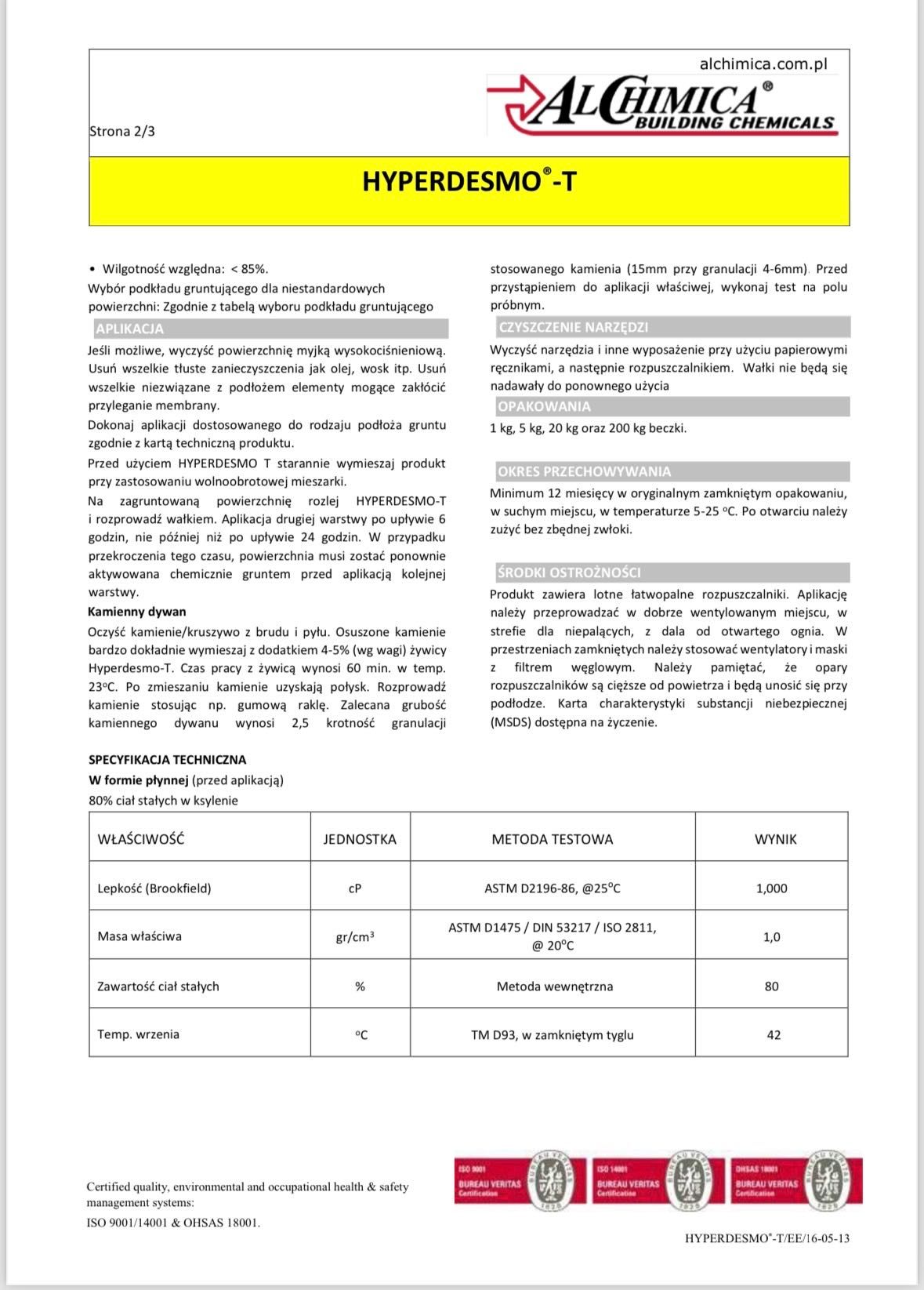 Żywica poliuretanowa Hyperdesmo T 20l