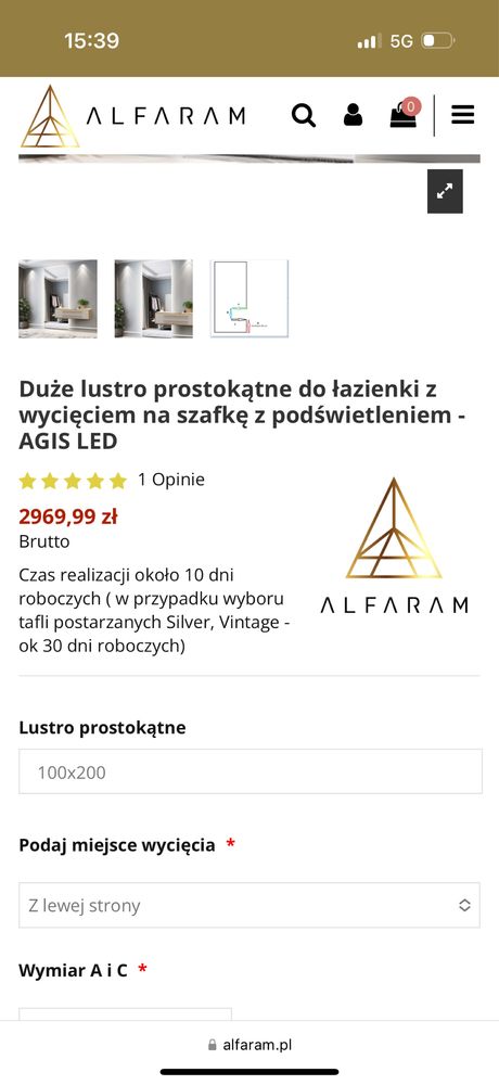 Lustro Alfarm z wycięciem na szafke z podświetleniem AGIS LED