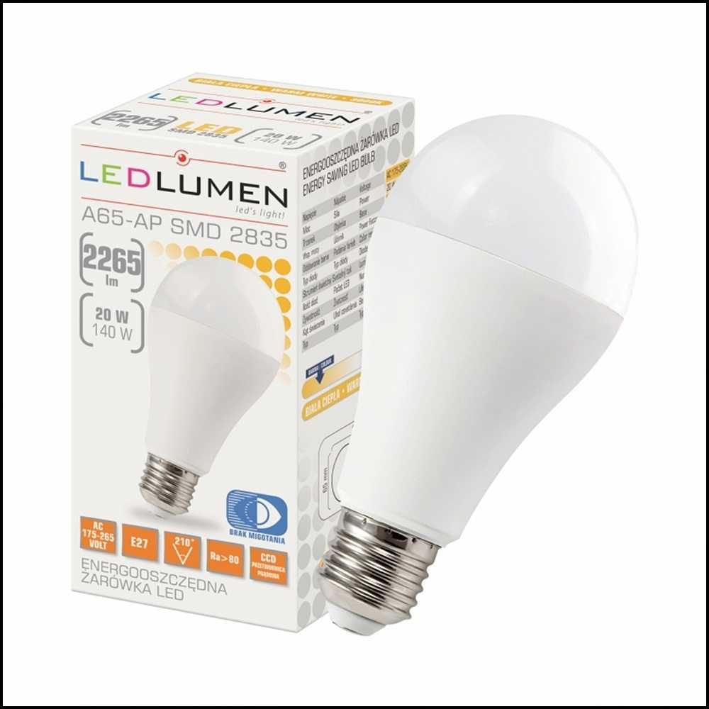 Żarówka LED LEDLUMEN E27 20W = 140W 2265lm ciepła Każdy Model Promocja