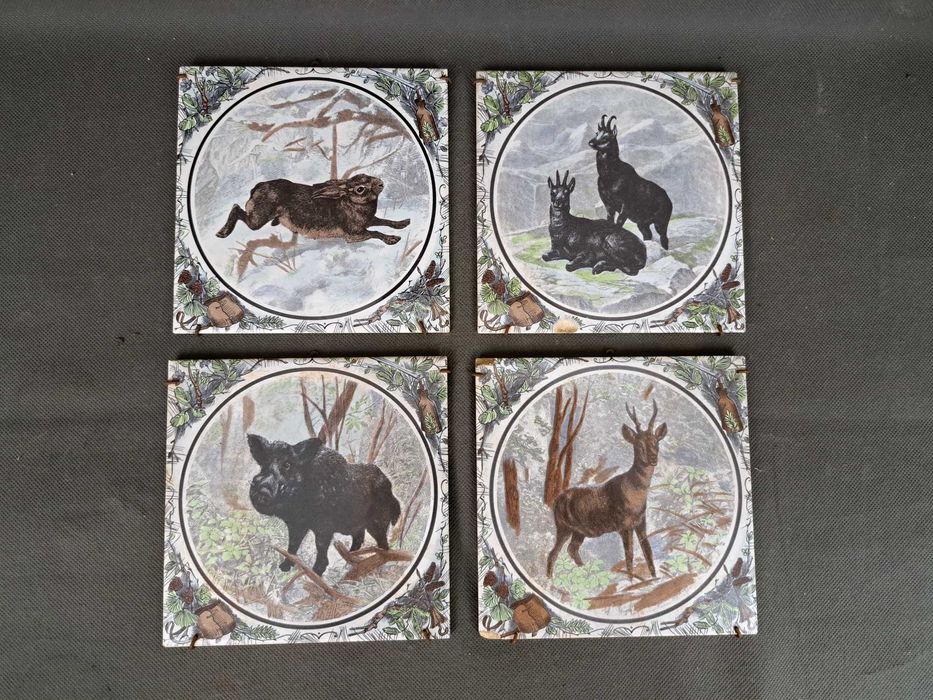 Kafelki, kafle ceramiczne, myśliwskie, dekoracyjne, zestaw 4 szt.