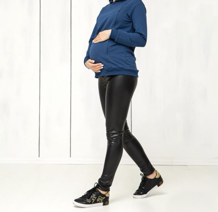 Теплі шкіряні лосини для вагітних/чорні утеплені штани для вагітних