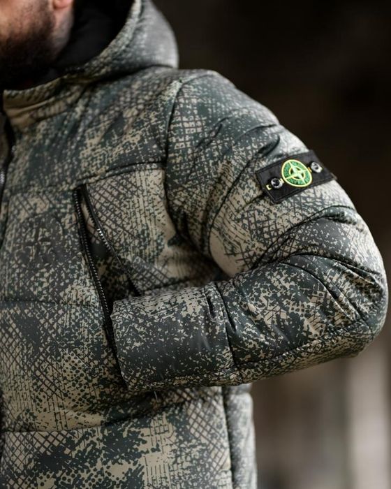 Чорна/Хакі тепла зимова чоловіча двостороння куртка Stone Island