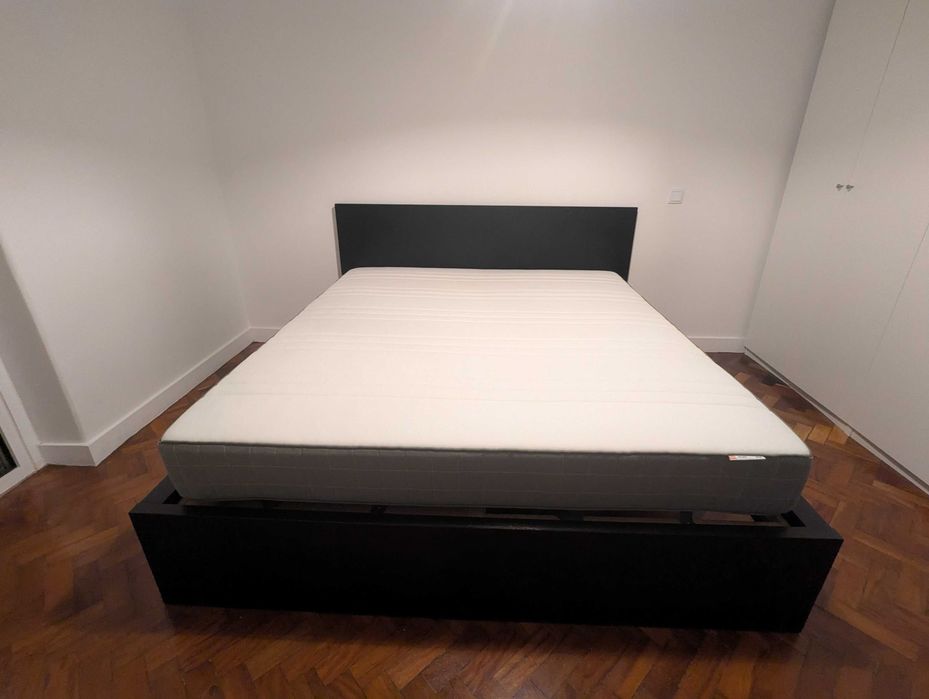 Cama IKEA MALM 180x200 + Colchão + Estrado de Ripas