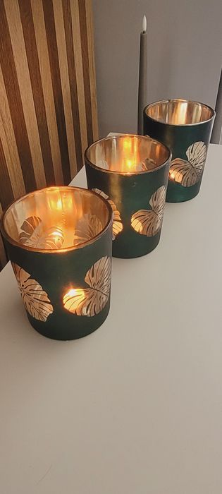 Lampion x3 monstera homla zielony świecznik