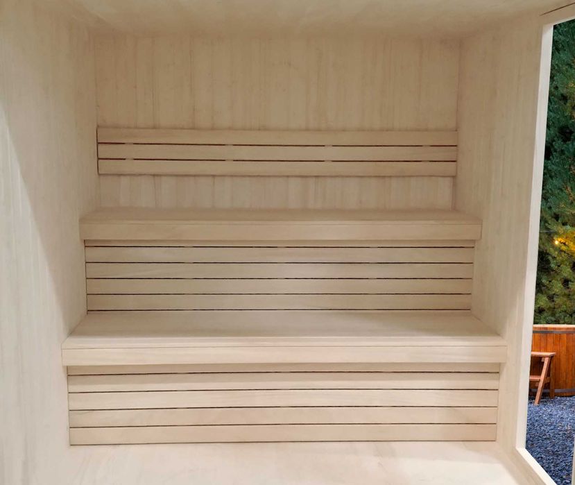 SAUNA Ogrodowa KWADRATOWA Domek 230cm OD RĘKI ! Okno + BECZKA akcesori