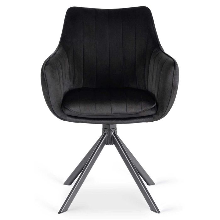 Krzesło do jadalni Obrotowe Welurowe Czarne Pikowane Tapicerowane