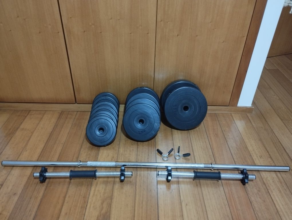 Conjunto musculação - Barra e halteres