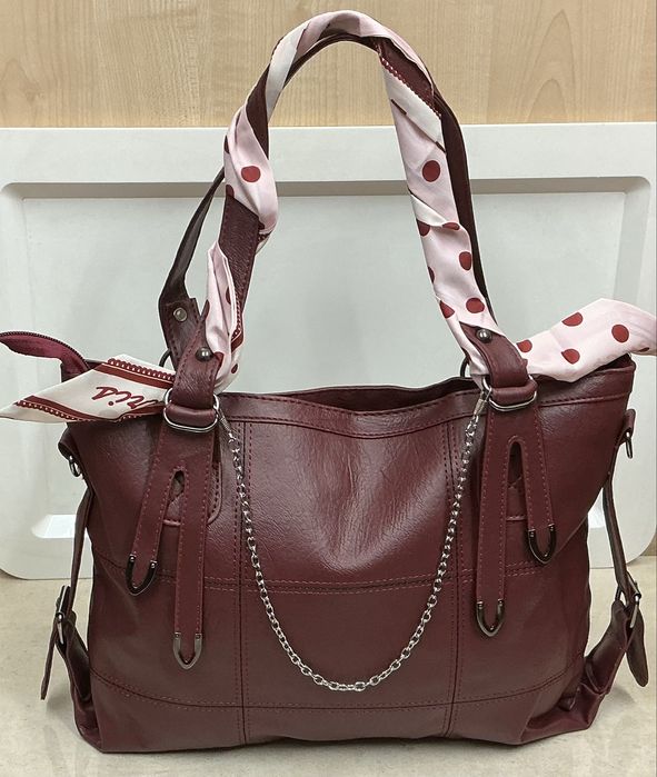 Elegancka bordowa shopperka z ekoskóry Torba damska