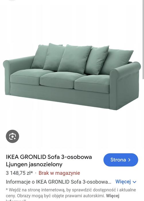 Ikea GRÖNLID sofa 3 osobowa, bez funkcji spania, kanapa