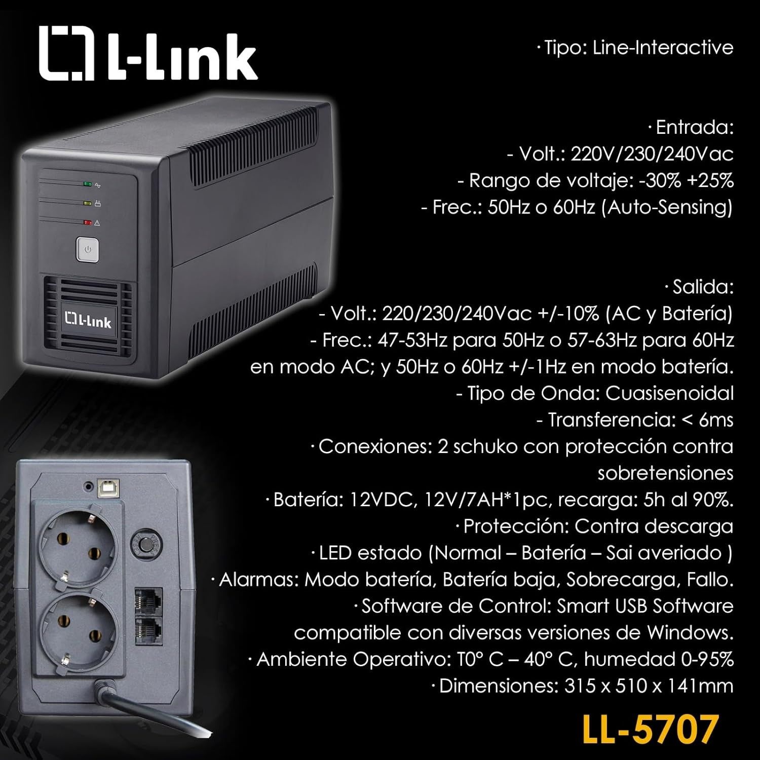UPS Listwa Zasilacz Sai 700VA Interactive L-Link LL-5707