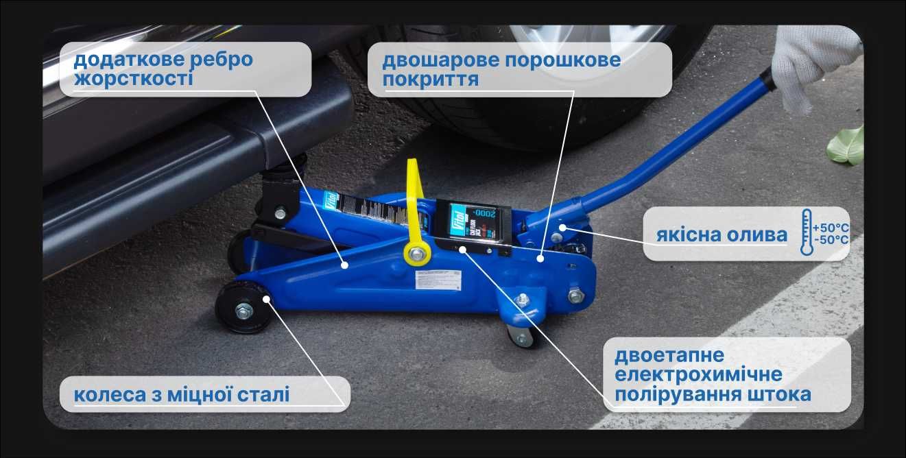 Домкрат гідравлічний підкатний 2т 125мм-300мм, кейс VITOL DP-20065K