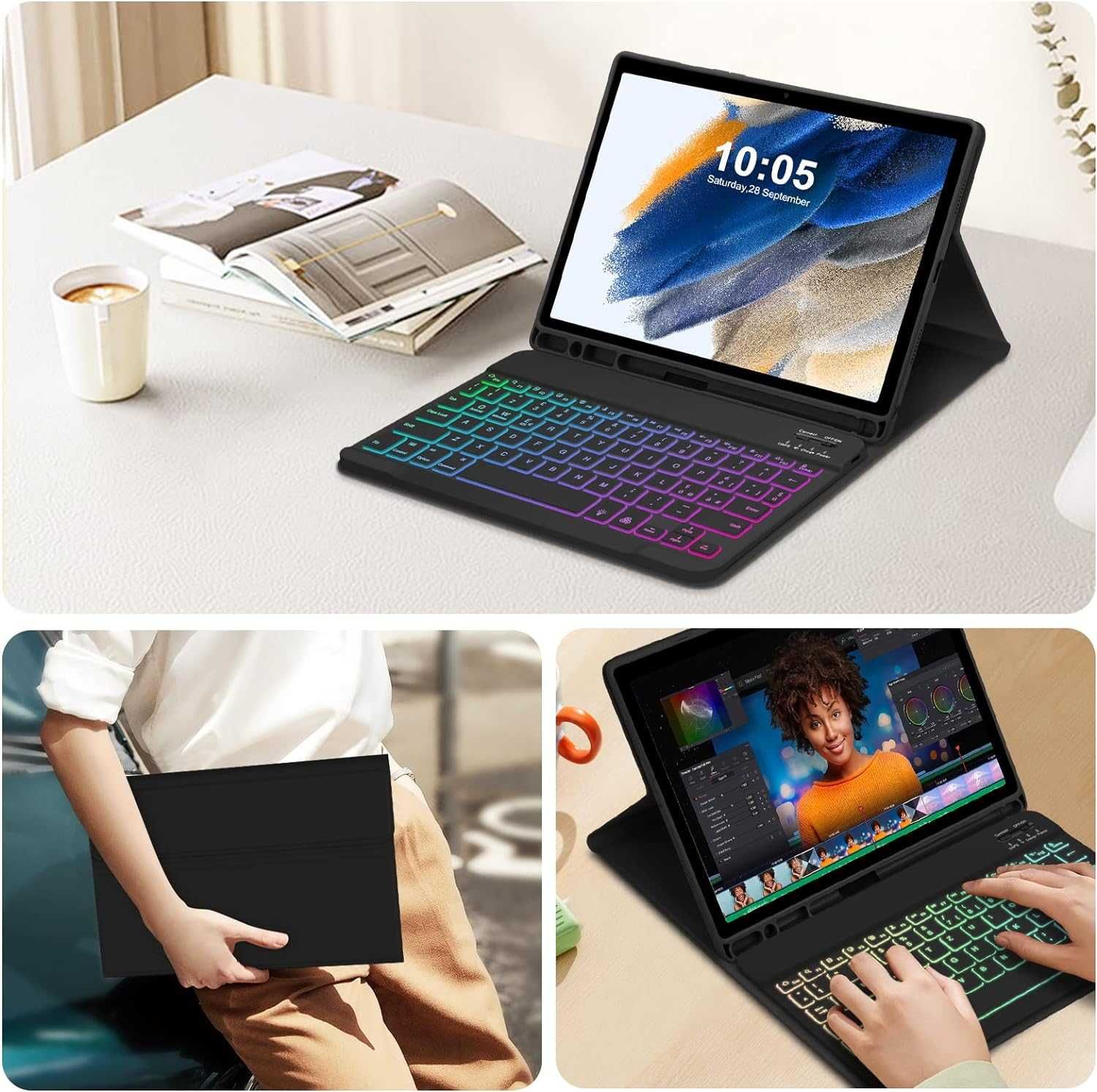 Goojodoq etui klawiatura Samsung Galaxy Tab A8 10,5'' SM-X200 LED RGB