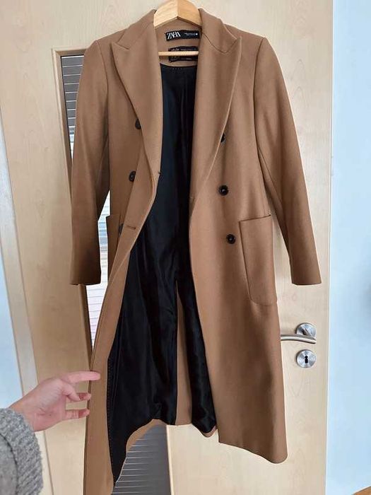 Płaszcz Zara wełna Manteco wełniany brązowy camel rozm XS NOWY