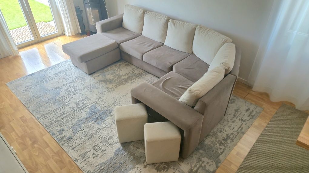 Sofá de Canto c/chaise + 2 bancos