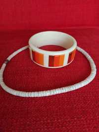 Conjunto Colar branco + Pulseira tons laranja