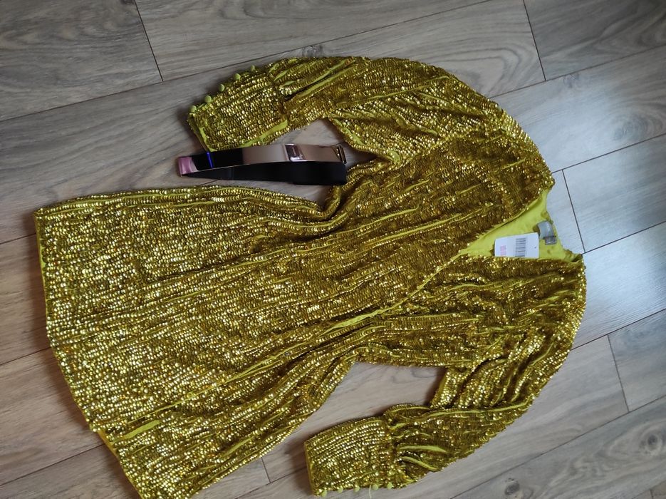 Asos sukienka mini cekiny limonka 36/38 S/M sylwester karnawał