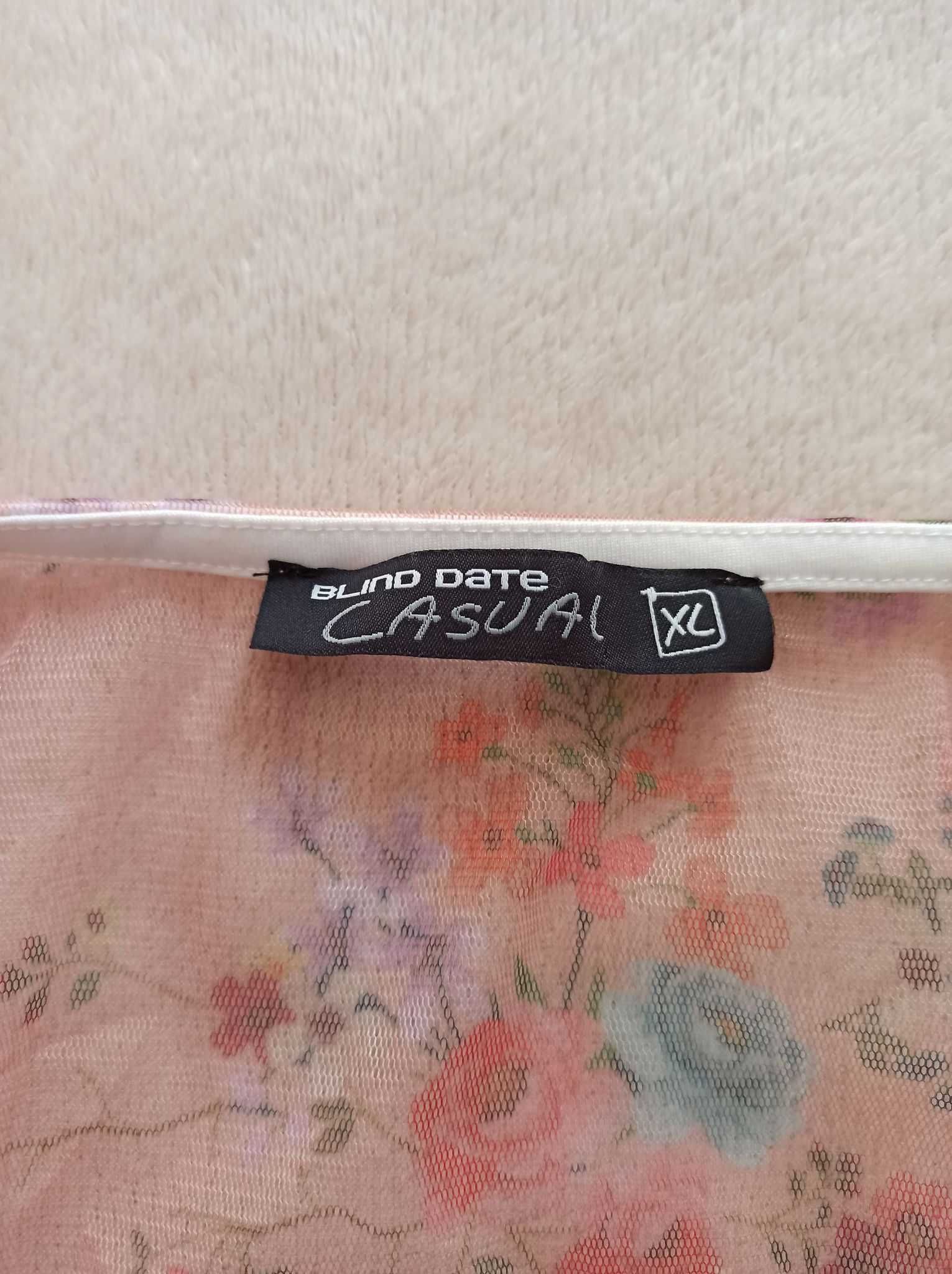 Różowa letnia sukienka z tiulem mesh w kwiaty XL 42
