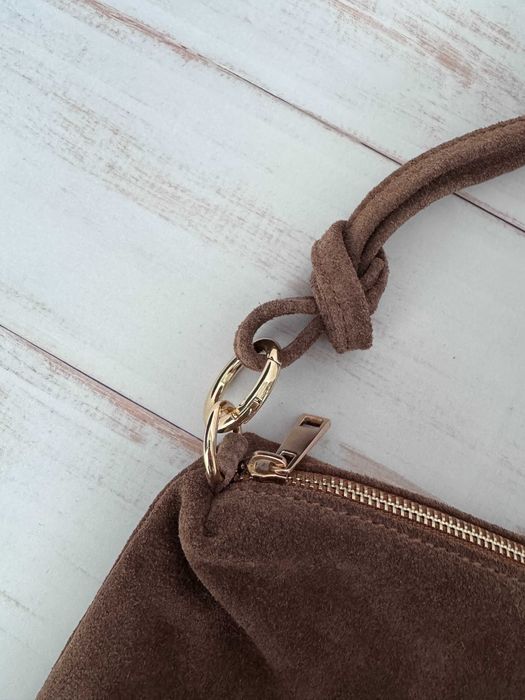 PIĘKNA brązowa zamszowa torebka Laura Biaggi Made In Italy 100% skóra