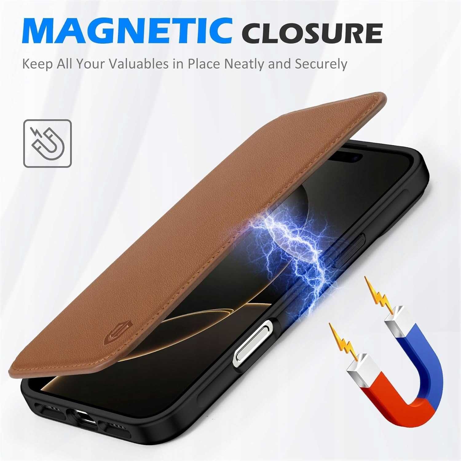 Shieldon naturalne Etui skórzane MagSafe do iPhone 16 Pro Max z klapką