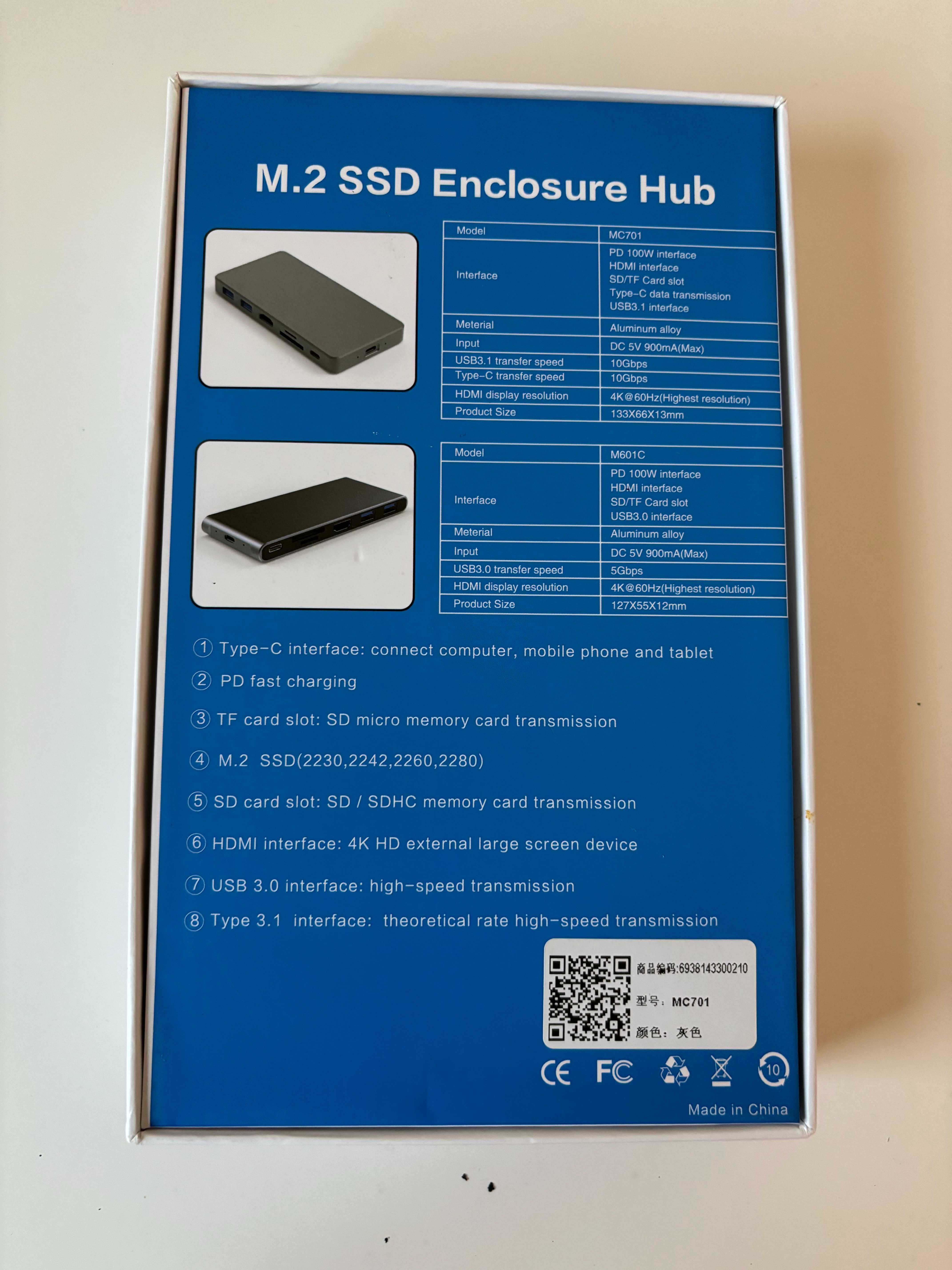 Wielofunkcyjna stacja dokująca HUB USB 7w1 + dysk M.2 SSD 512 GB