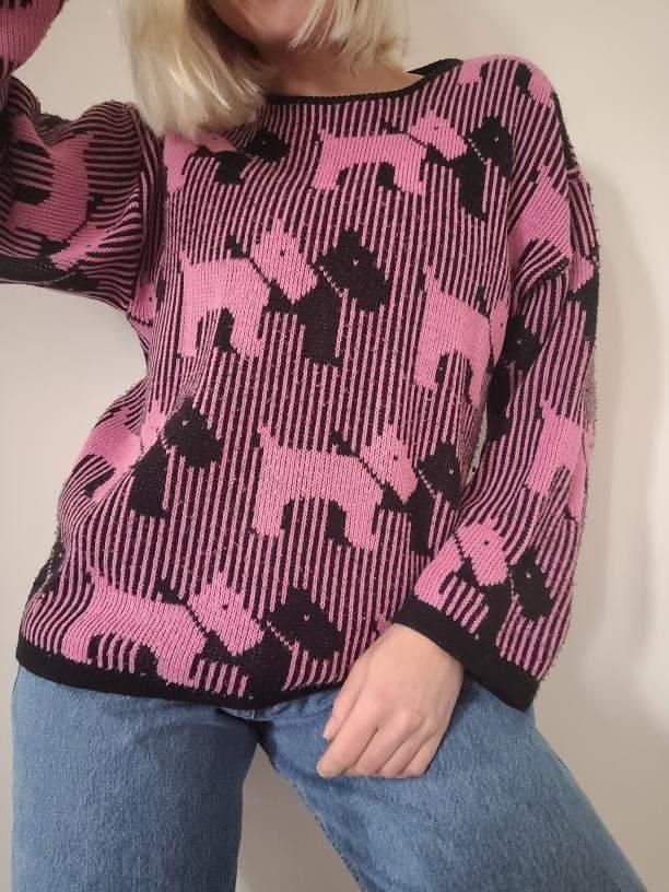 Mega oldschoolowy sweter oversize pieski 90s vintage H&M