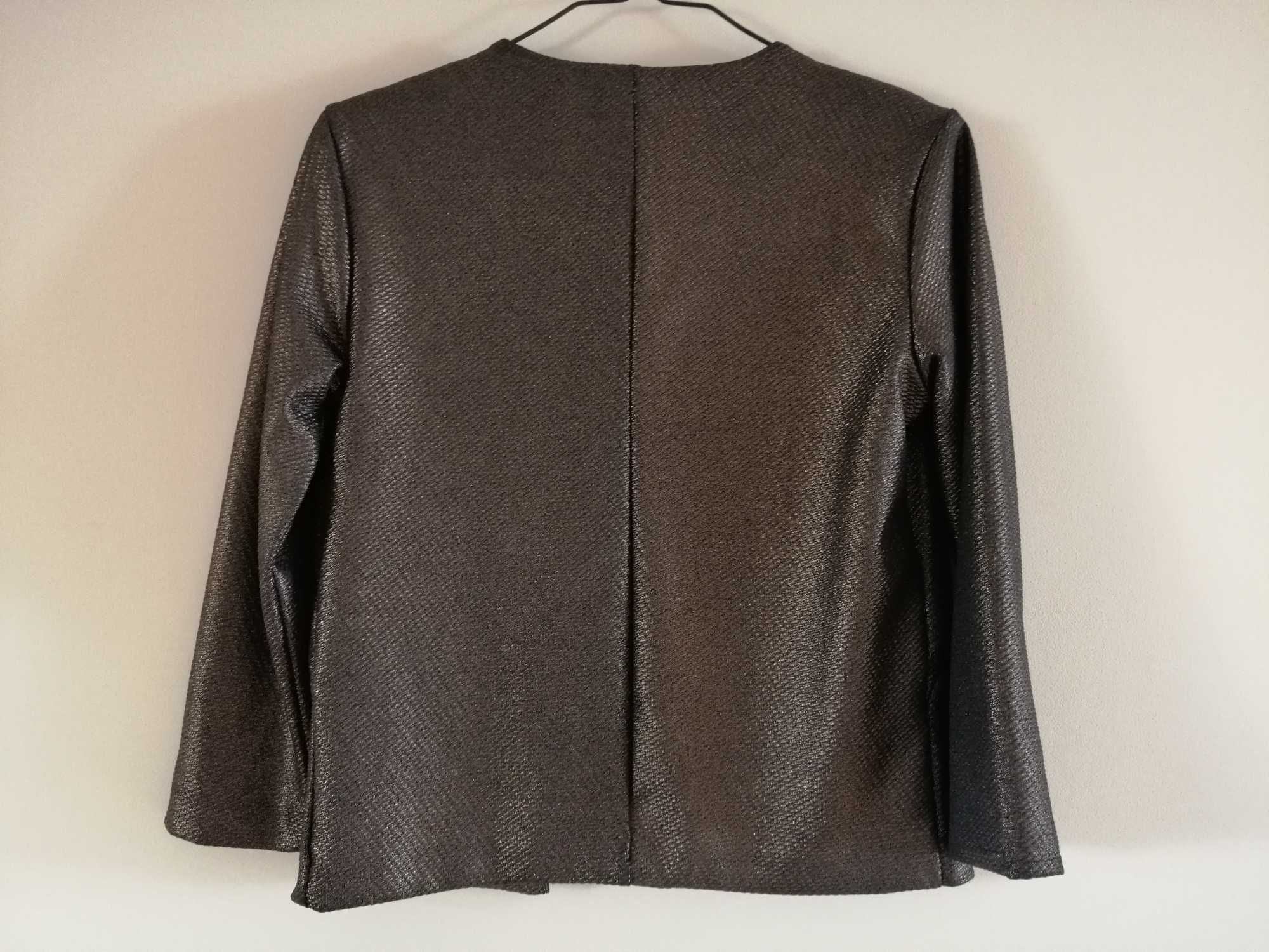 Elegancka, krótka, elastyczna marynarka, połyskująca nitka, rękaw 3/4