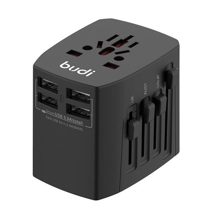 Uniwersalna Ładowarka Sieciowa Ac Budi 4X Usb, 5A, Eu/Uk/Aus/Us/Jp