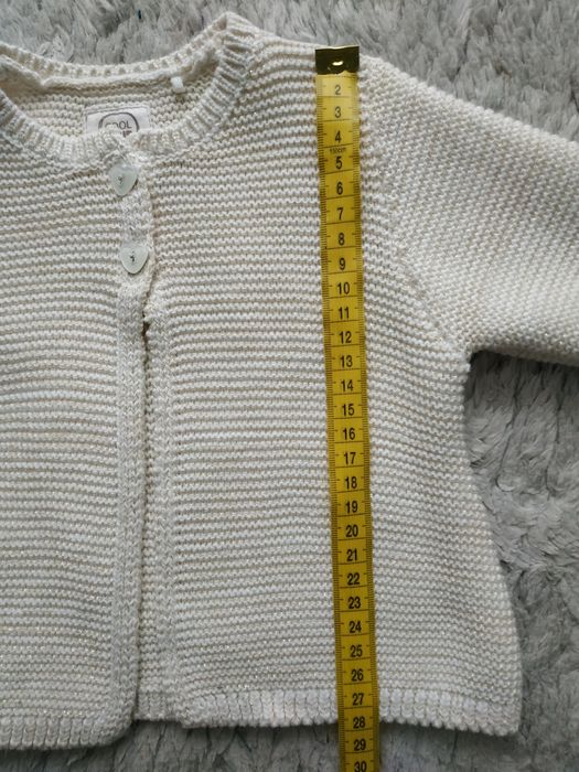 Sweter/kardigan/ecru/złota nitka/łabędź/serduszka/Cool Club/Smyk/r. 68