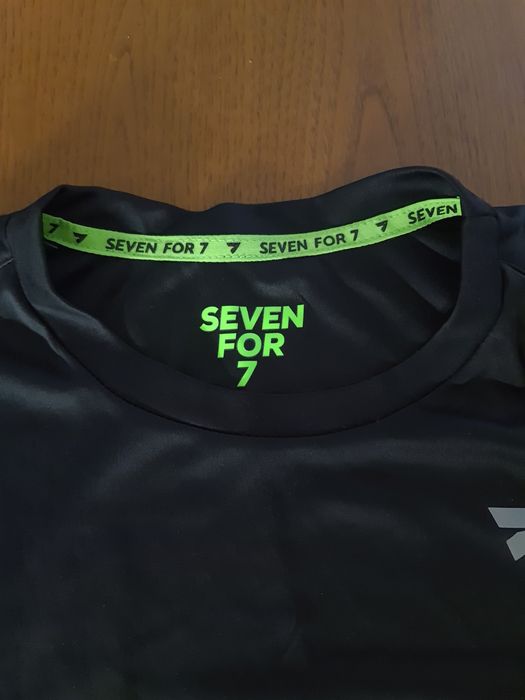 Seven for 7 koszulka męska s bluzka tshirt czarny żarówiasty zielony