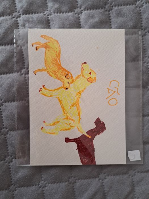 Postal cão desenho ilustração pintado à mão - original -exemplar único
