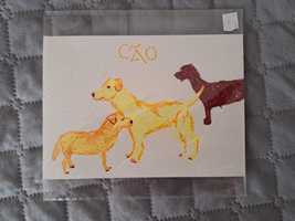 Postal cão desenho ilustração pintado à mão - original -exemplar único