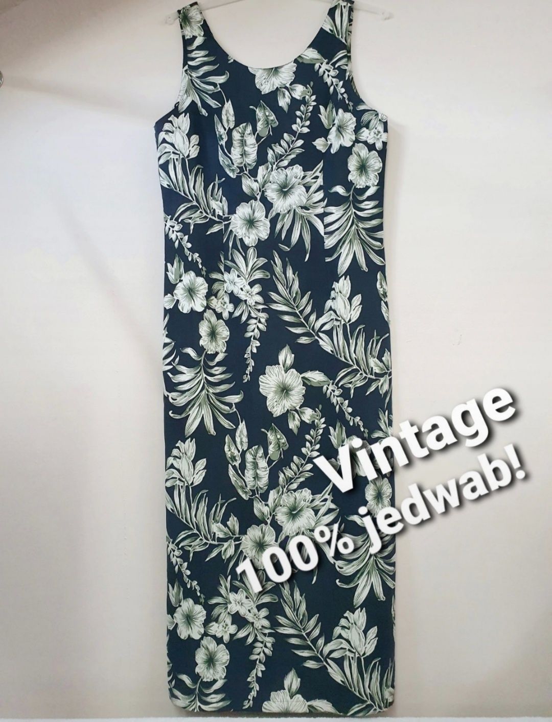 Pineapple Moon r 38/40 długa sukienka vintage 100% jedwab