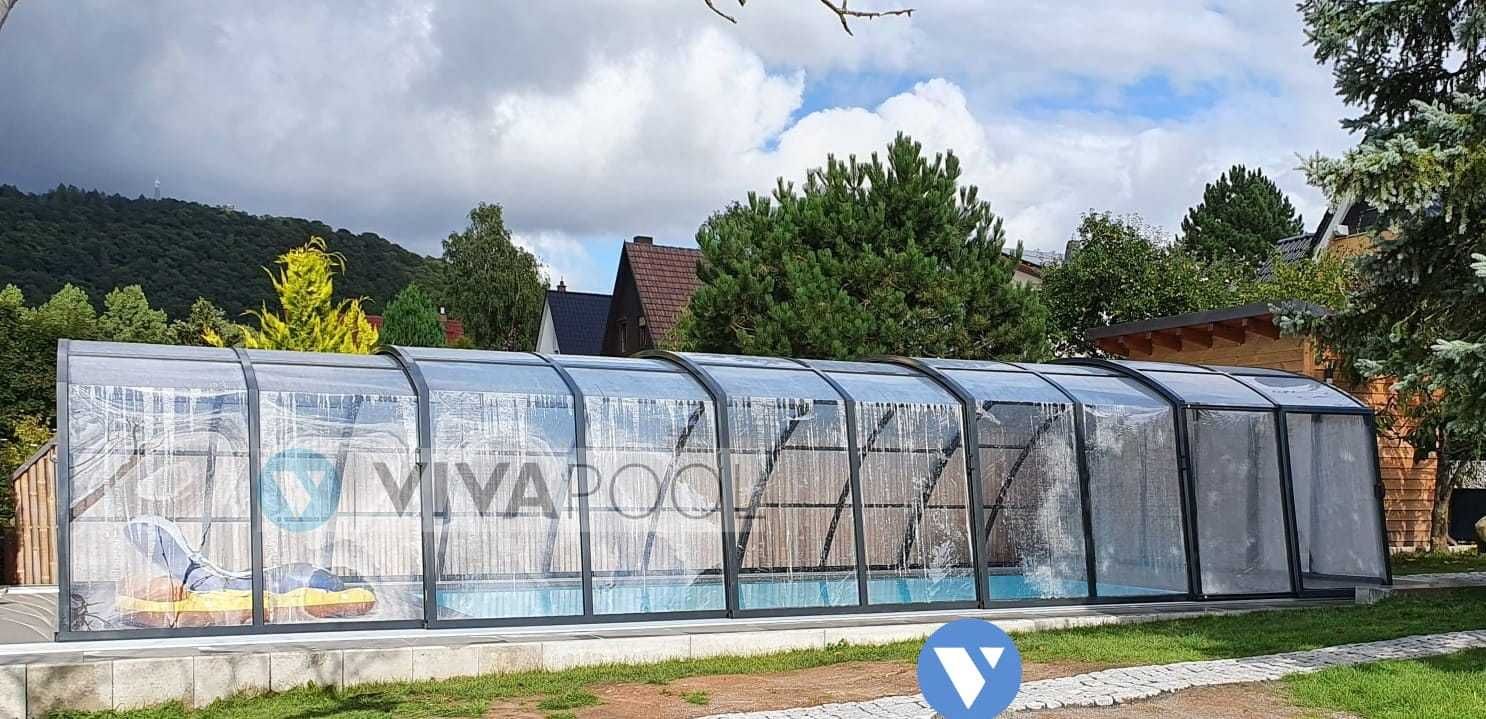 Wysokie zadaszenie na basen OPTIMA I 12,70 x 5,20 x 2,40 antracyt