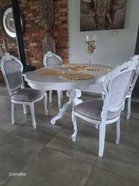 Stół i 4 krzesła ludwikowskie bielone