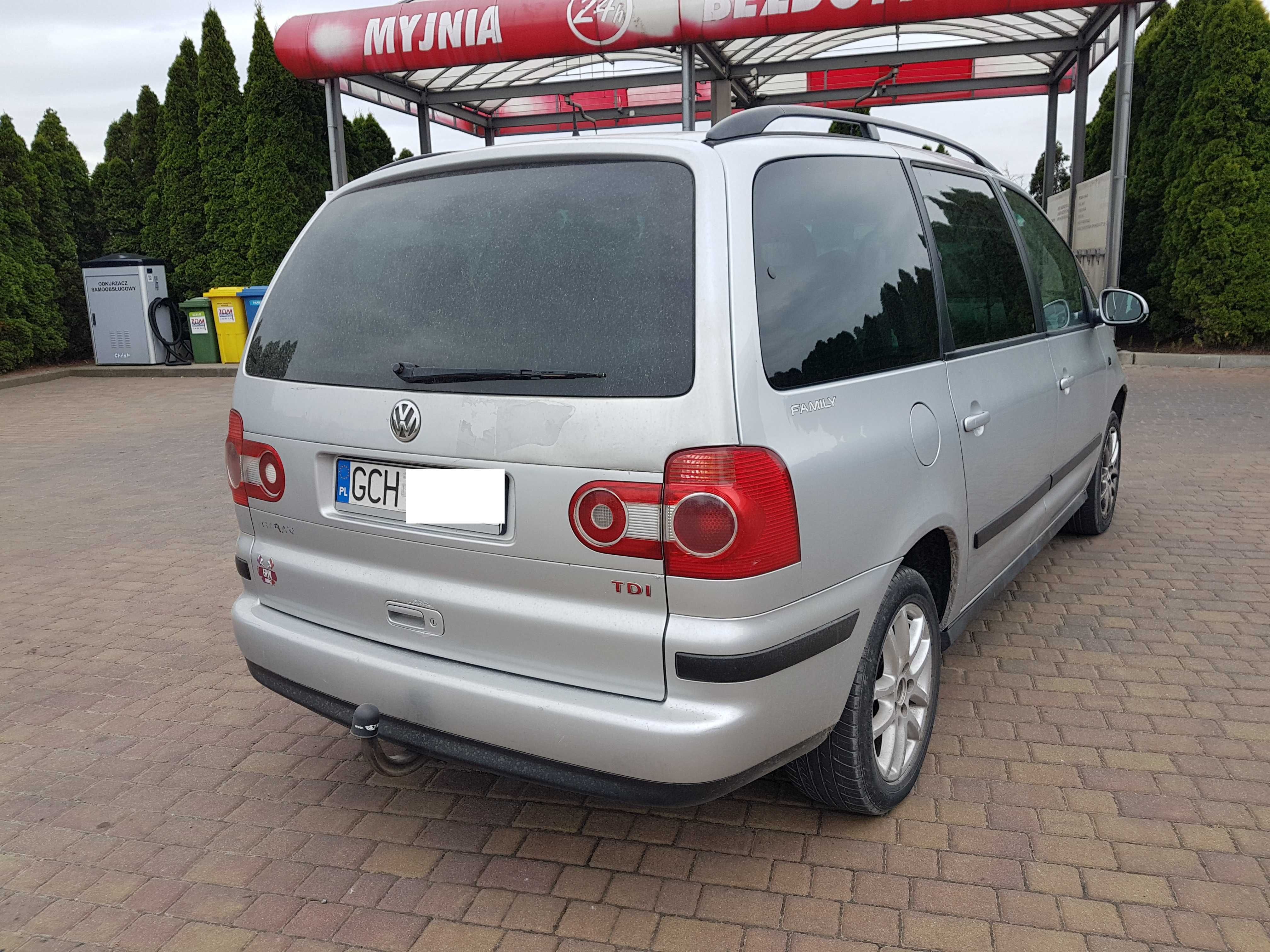 VW Sharan 1,9TDI/130KM,2004r.7 osob,klima,wspoma,Hak,wazne oplaty