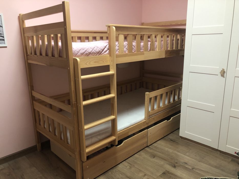 Łóżko piętrowe Lano Meble dwuosobowe z szufladami 90x200