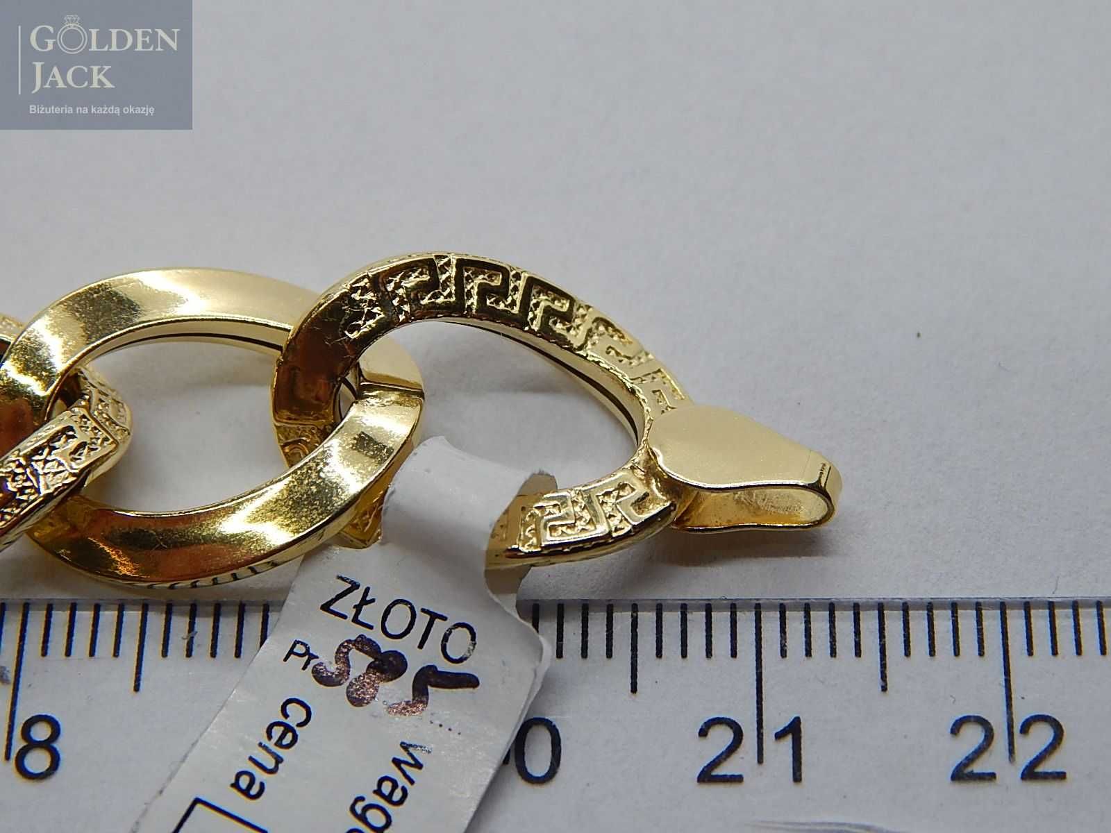 Złota bransoletka duże ogniwa motyw grecki pr. 585 dł. 21,5 cm 11,08 g
