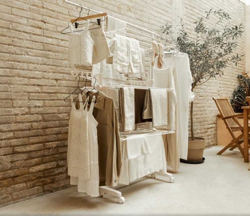 Estendal vertical dobrável XXL Fold Care V60 branco com rodas