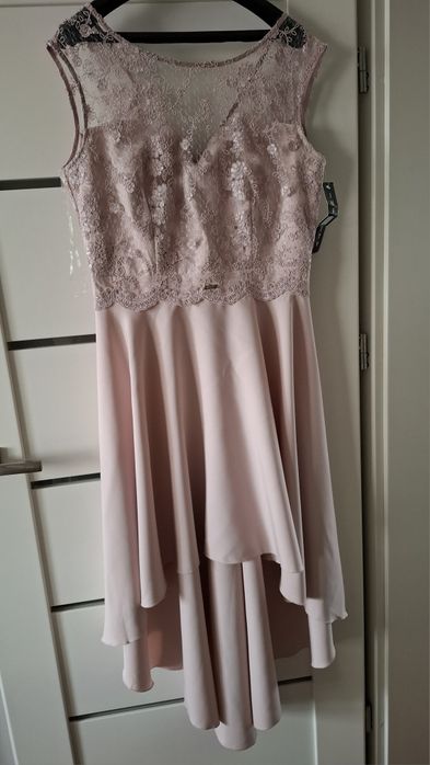 NOWA elegancka sukienka idealna na wesele, chrzciny pudrowy róż XXL 44
