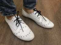 Туфли оксфорды, женские, белые натуральная кожа, 39 размер