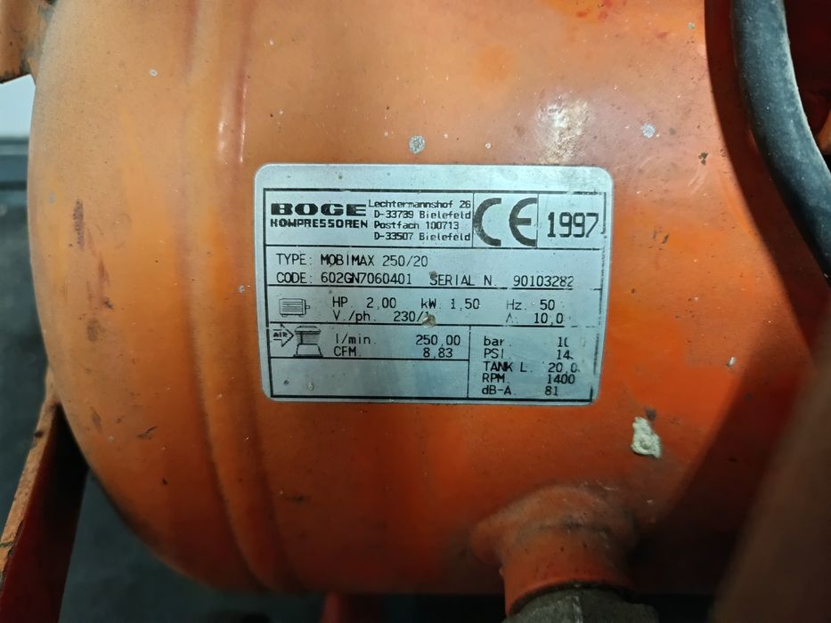 Kompresor sprężarka do gwoździarki Aircraft 321/20 Boge 250/20 230v