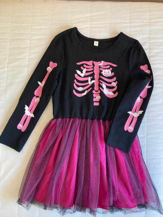 Fato Halloween - vestido bruxa/esqueleto - 7 anos
