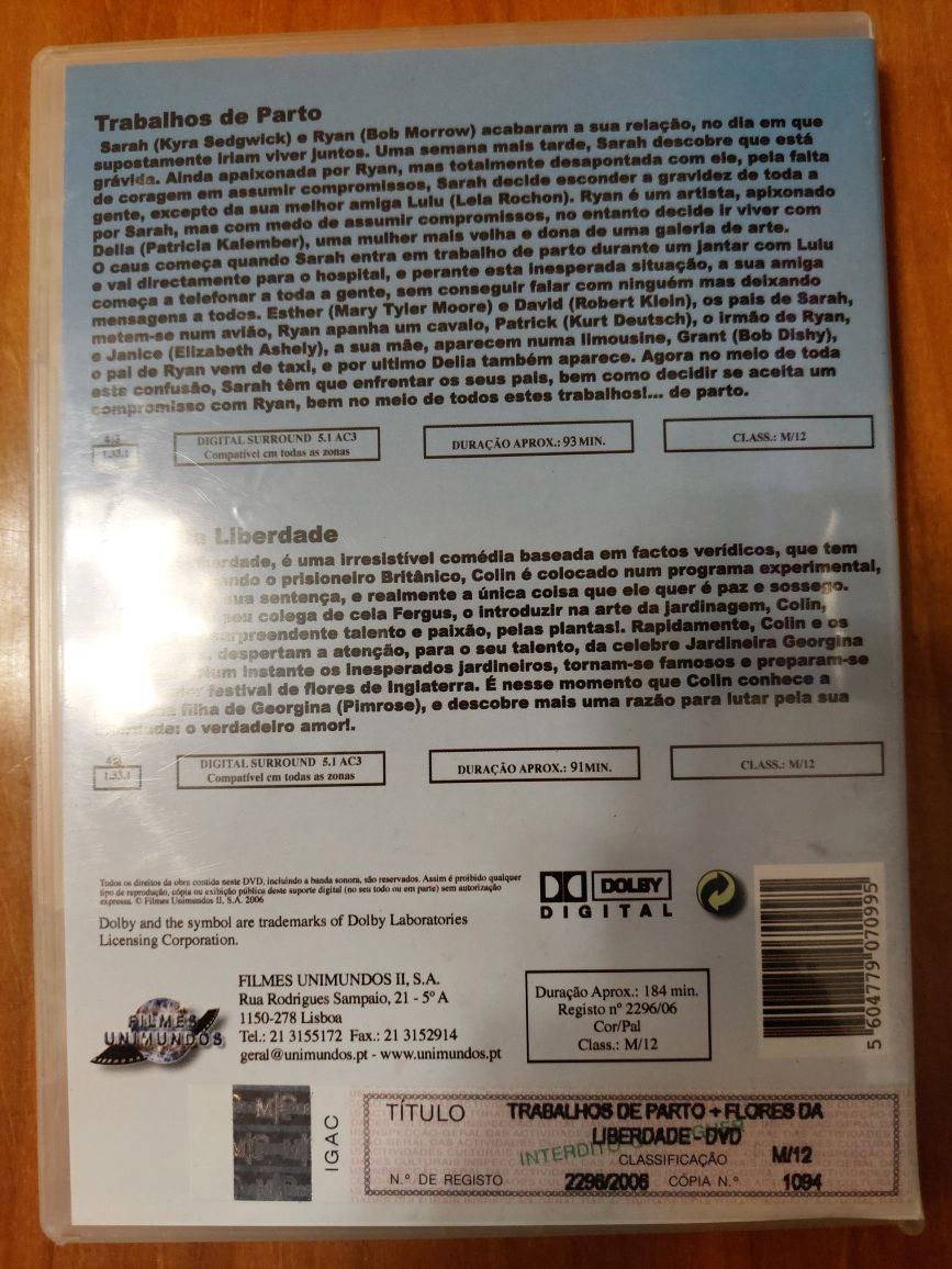 Dvd - flores da liberdade & trabalhos de parto