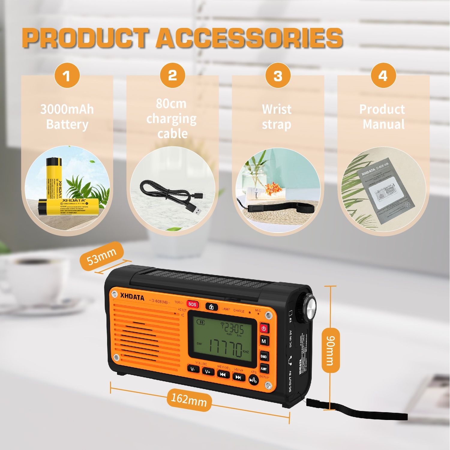 Xhdata D-608WB радиоприемник,fm,mw,sw, Bluetooth,18650, фонарь,ген-тор
