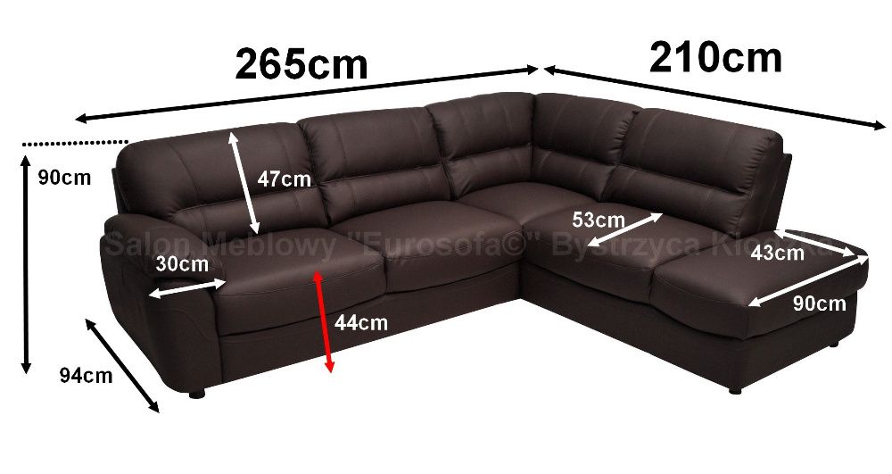 SKÓRA! narożnik 265x210cm, wygodny duży wybór! funkcja spania sofa