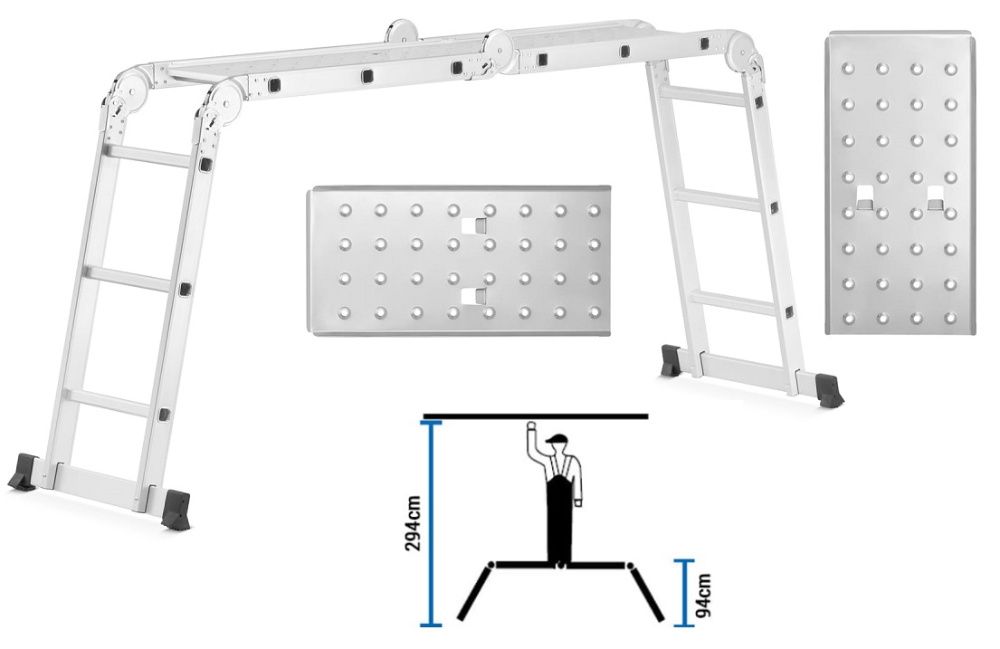 Wielofunkcyjna DRABINA PRZEGUBOWA aluminiowa 4x3 z PODESTEM - Promocja