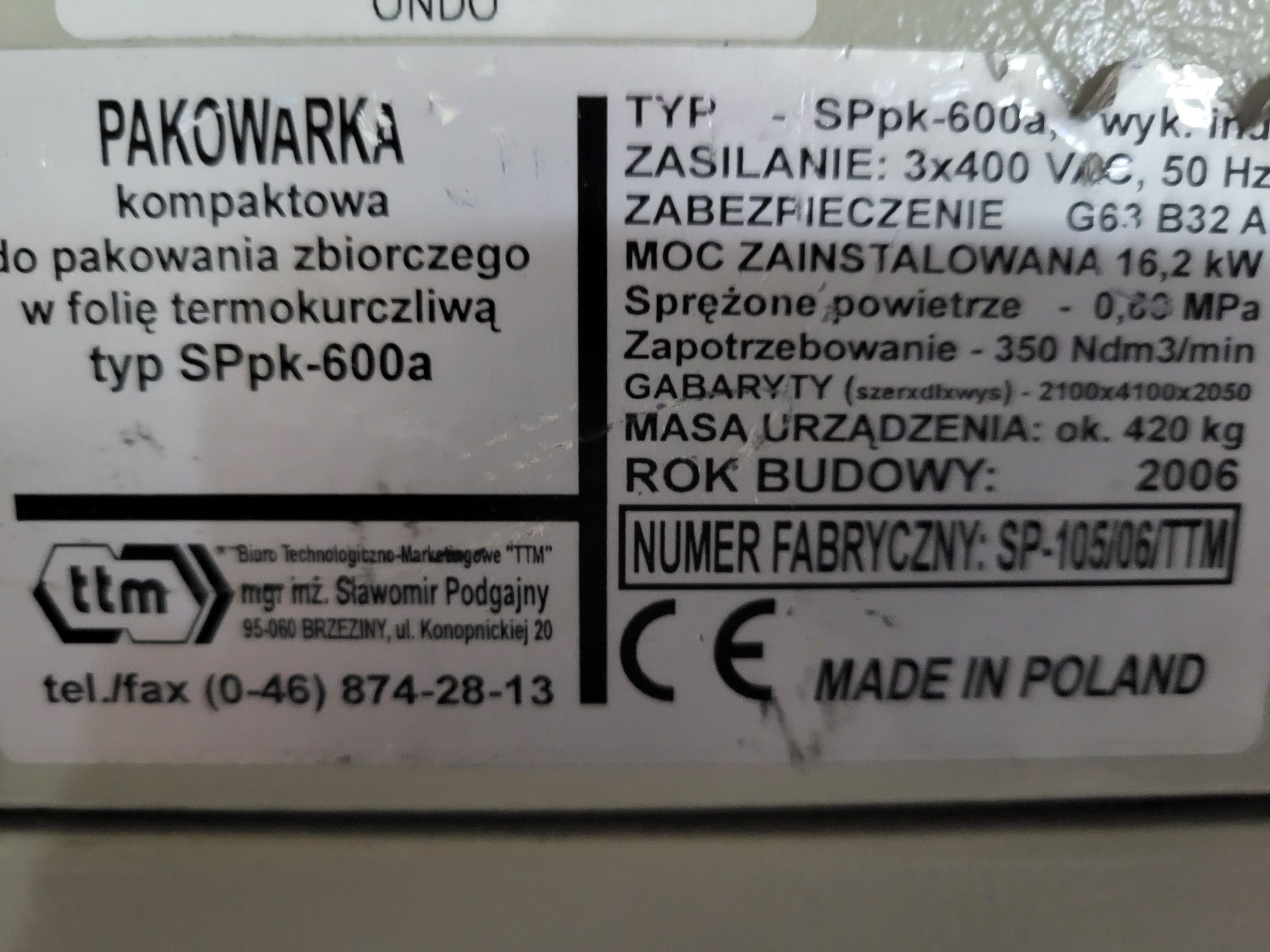 Tunel grzewczy, pakowaczka zgrzewarka półautomat  polskiej firmy TTM